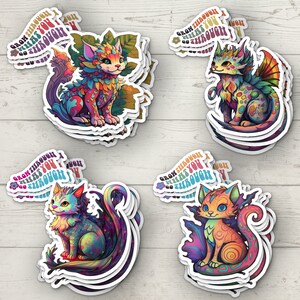 Funky und Fun Groovy Hippie Katze-Drache Hybrid Umweltfreundlicher gestanzter Vinyl-Aufkleber