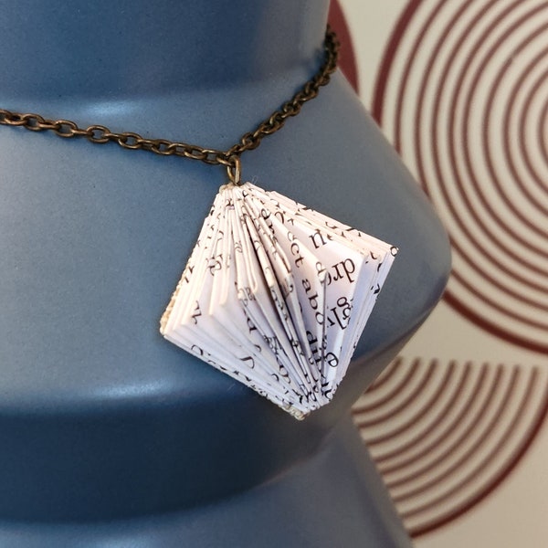 Recycled Book Paper Necklace, Folded Paper Diamonds, Paper Jewelry, Book Art