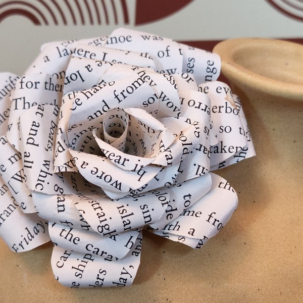 Recycled Book Paper Rose, Stemless, Book Paper Art