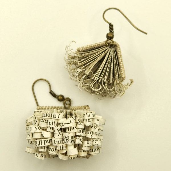 Recycled Mini-Altered Book Earrings, Bookbinding, Paper Jewelry, Book Art