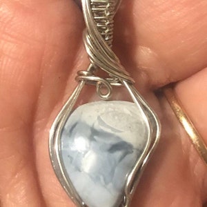 Wire Wrapped Blue Opal Pendant Necklace Handmade OOAK