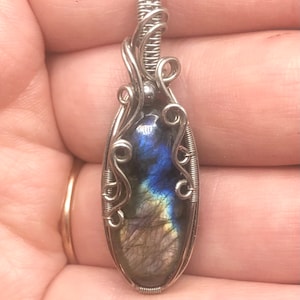 Wire Wrapped Purple Blue Labradorite Pendant Necklace Handmade OOAK