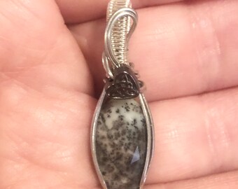 Wire Wrapped Dendritic Opal Pendant Necklace Handmade OOAK