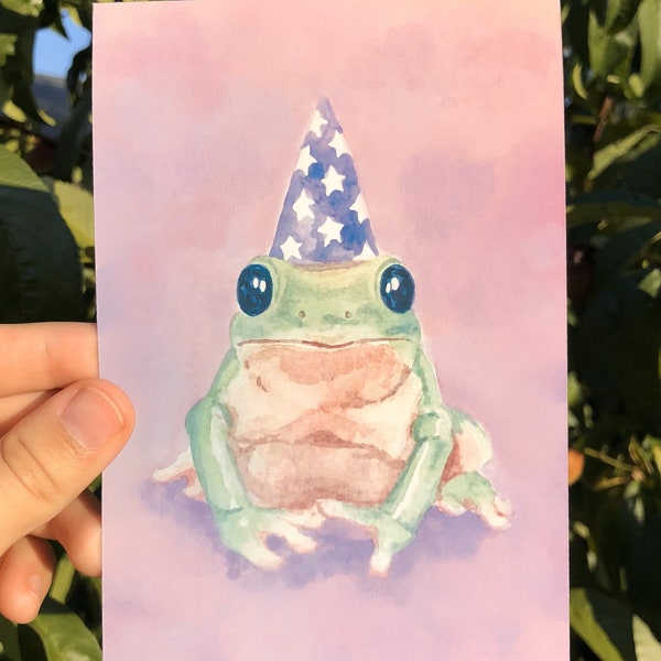 Wizard Frog 4x6 Art Print | Frog Watercolor Illustration | Silly Frog Print | Cute Frog Art Print | Animal Watercolor Print