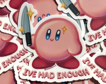 Kirby Holding A Knife Meme 3&quot; | Vinyl Kirby Sticker | Cute Sticker | Funny Sticker | Video Game Sticker