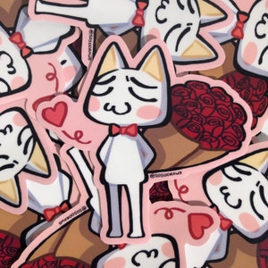 Toro with Rose Bouquet Sticker | Toro Inoue Sticker | Doko Demo Issyo | Silly White Cat Sticker