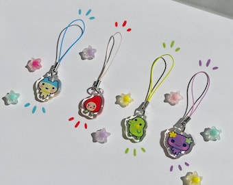 Tamagotchi Phone Charms | Mametchi, Itchigotchi, Kuchipatchi, and Violetchi | Acrylic Resin Charms | Trinkets for Accessorizing