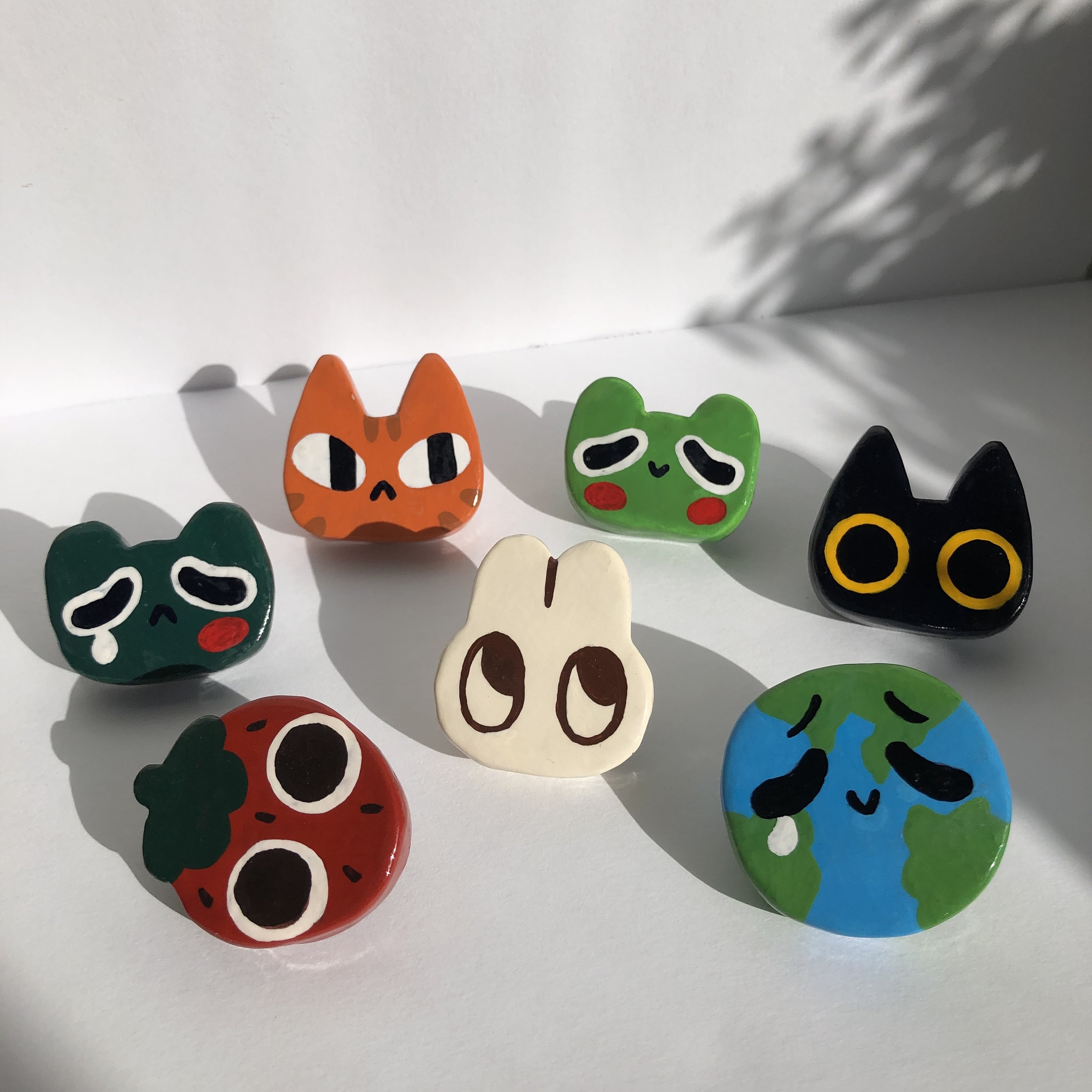 Cute Handmade Clay Pins | Polymer Clay Pins | Cute Cat & Frog Clay Pins