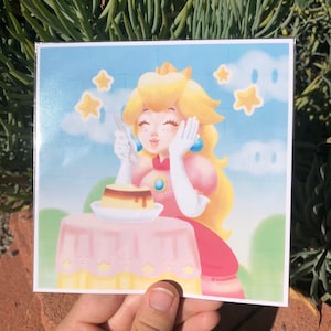 Princesa Peach & Flan 5x5 Impresión de arte / Impresión de Super Mario / Impresión de princesa Toadstool Peach / Impresión de arte lindo / Impresión de videojuegos