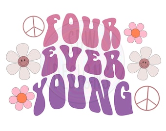 Tema del cuarto cumpleaños retro Groovy siempre joven PNG