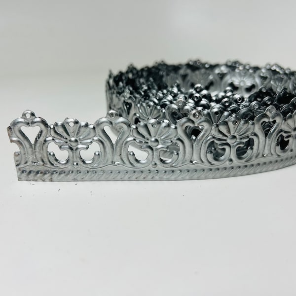 1.25” Metal lace ribbon filigree edging silver tone metal banding silver metal embellishment for crowns 3 foot length MR4