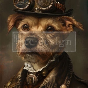 Gear Hound Steampunk Dog A1 Decoupage Fiber - Redesign Decor Tissue Paper ~ Decoupage Paper for Furniture 23.4&quot; x 33.1″