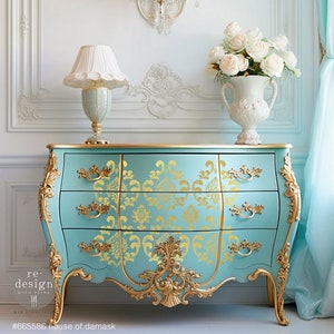 Gold Foil Kacha – House of Damask, Rub on Transfers for Furniture, Redesign with Prima Decor Transfer, Glam Style Home Decor