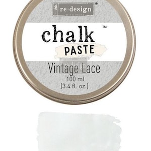 May include: A round, metallic tin of "Chalk Paste" in "Vintage Lace" color, with a sample swatch below. The tin has a white label with black text, including the brand name and product details. The container holds 100 ml (3.4 fl. oz.) of paste.