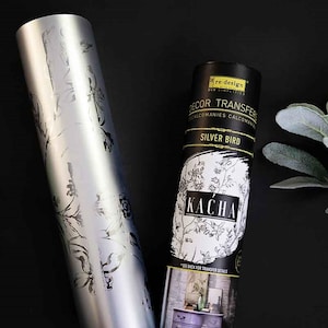 Silver Bird Foil Kacha – Bird Watching, Rub on Transfers for Furniture, Redesign with Prima Decor Transfer, Glam Style Home Decor