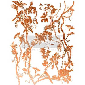 Copper Foil Kacha – Bird Watching, Rub on Transfers for Furniture, Redesign with Prima Decor Transfer, Glam Style Home Decor