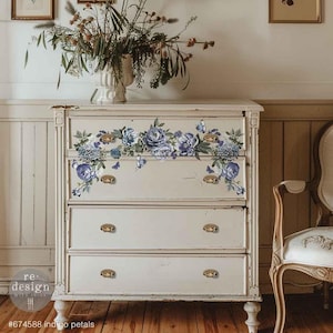 Indigo Petals Rub on Transfers for Furniture, Redesign with Prima Decor Transfer, Furniture Transfer, Transfer Decals