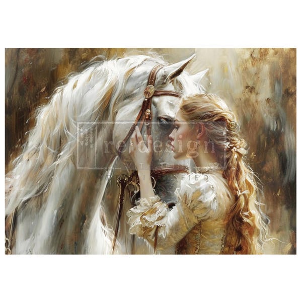 Soulful Bond Decoupage Fiber - Woman and Horse Decor Paper A1 23.4" x 33.1″