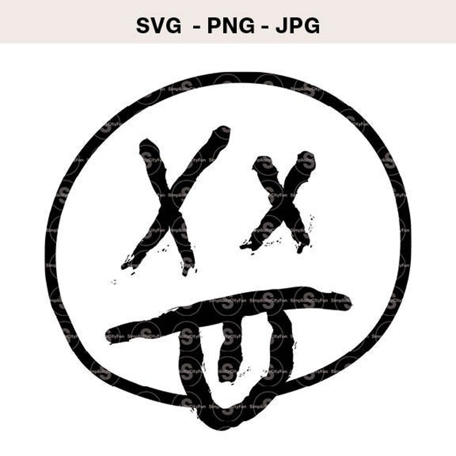 Smiley Face With X Eyes and Tongue Out Black & White SVG PNG Jpg, Funny ...