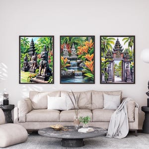 Balinesische Wandkunst, Kunst Set von 3, Digital Download, Tropical Bali Print, 20+ Größen