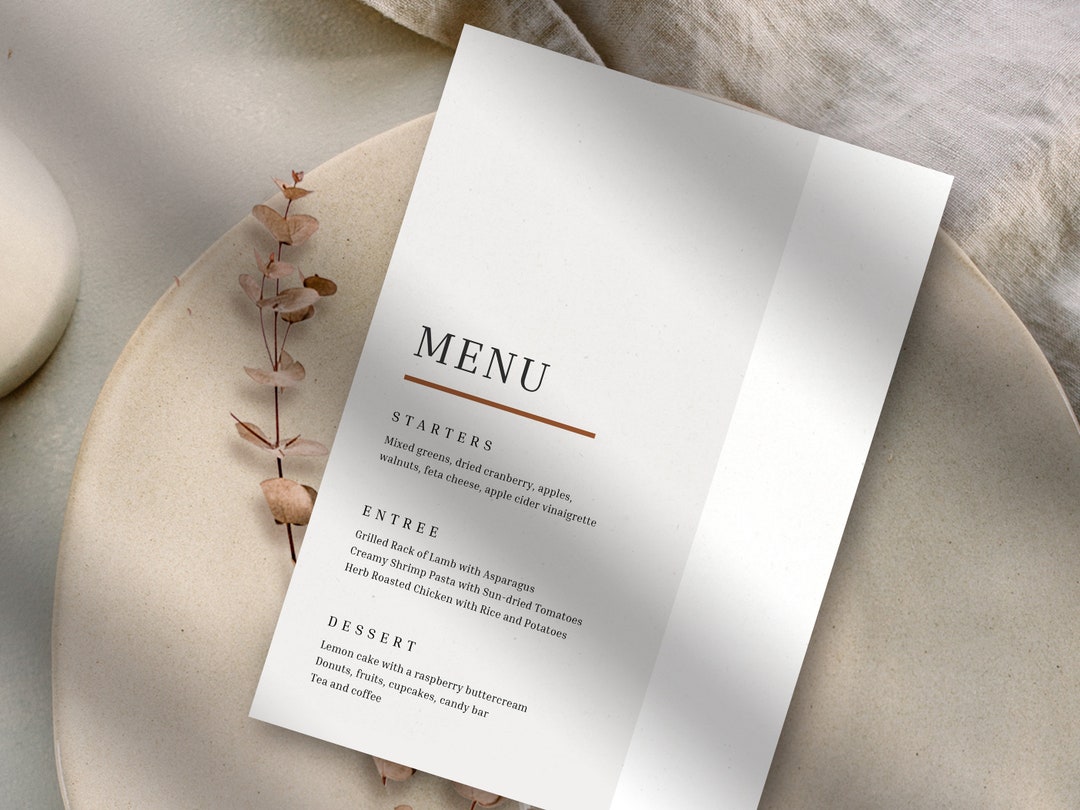 Minimalist Fine Dining Menu Template Printable Wedding Dinner Etsy