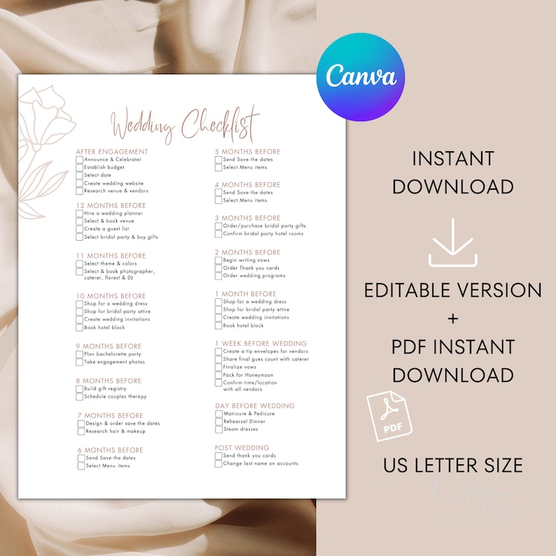 Wedding Checklist Printable Wedding Planning Pages PDF Wedding Day ...