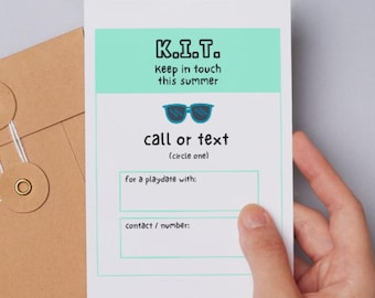 Playdate Card, Last Day of School, Printable Calling Card Tag, End of Year Student Contact, Summer Break Keep in Touch, KIT Instant Download