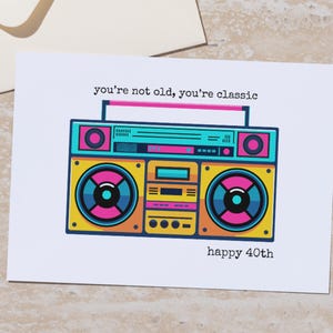 Carte de 40e anniversaire, née dans les années 80, enfant des années 80, enfants des années 90, retour des années 90, boombox, cassette, carte d'anniversaire de 1986, carte d'un ami, téléchargement immédiat