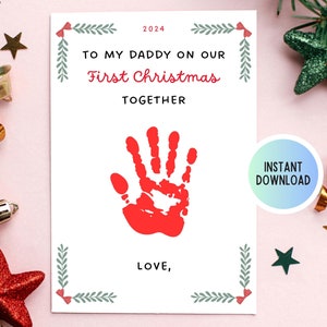 Tarjeta de Navidad para papá, tarjeta de Navidad con huella de mano, primera Navidad para papá, regalo de vacaciones, descarga instantánea de arte con huella de mano