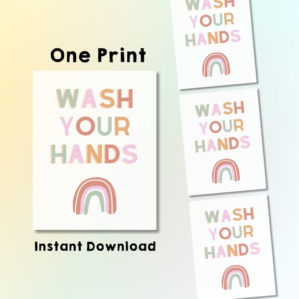 Classroom Decor, Wash Your Hands Sign, Back to School Digital Prints