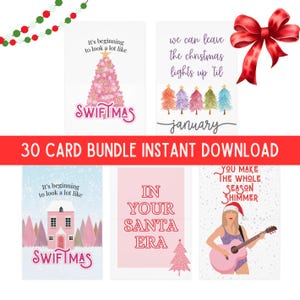 Tarjetas navideñas de Taylor, 30 diseños de tarjetas inspirados en TS, paquete de tarjetas navideñas con temática Merry Swift Mas Eras para imprimir, descarga instantánea