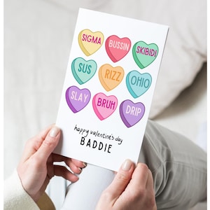 Valentijnsdagkaart, jargon voor grappige kinderen, Gen Alpha-jargon, Candy Hearts, Bruh Sigma Slay Baddie Ohio Skibidi Sus Rizz Bussin, Instant Download