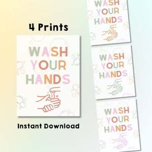 Classroom Decor, Wash Your Hands Sign, Back to School Digital Prints