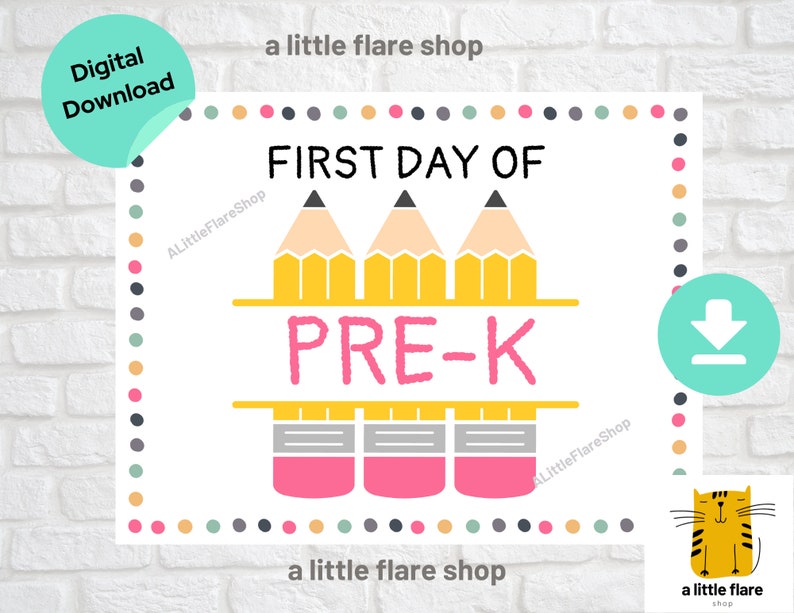 First Day of School Sign Printable First Day of Pre K Back - Etsy