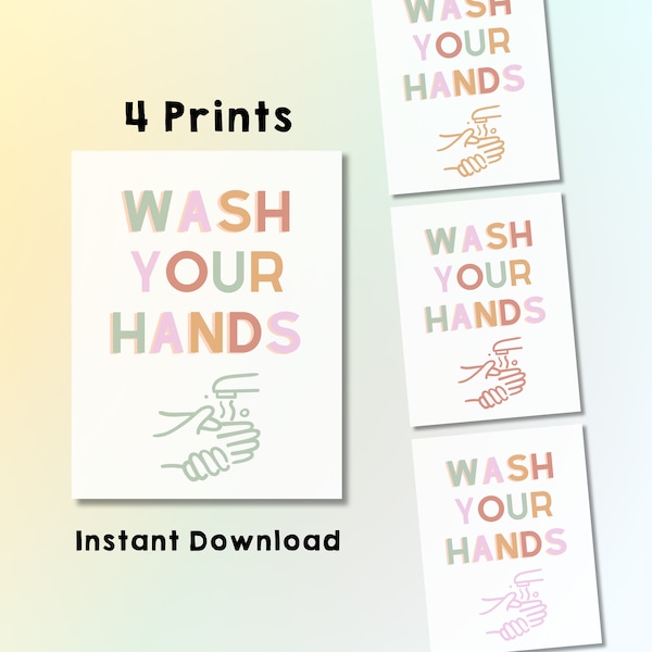 Classroom Decor, Wash Your Hands Sign, Back to School Digital Prints