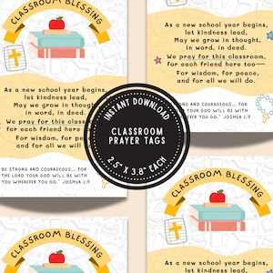Classroom Blessing Tag Printable, First Day of School Teacher Prayer, Christian Sunday School Cute Volunteer Gift, Instant Download