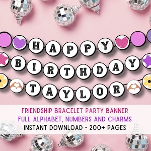 Estandarte de pulsera de amistad, fiesta de cumpleaños Swift inspirada en TS, decoraciones de eras, en mi era de soltera, estandarte de cumpleaños, descarga instantánea