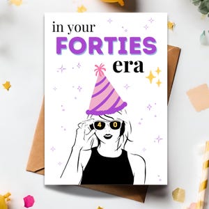 Cartão de aniversário de 40 anos, na sua era dos quarenta, celebração inspirada em Taylor Swift (download instantâneo)