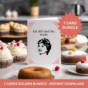 Golden Birthday Cards, 7 Card Bundle, Sophia Blanche Rose Dorothy Inspired, Girlfriend Gift, Thank You For Being Friend, Instant Download