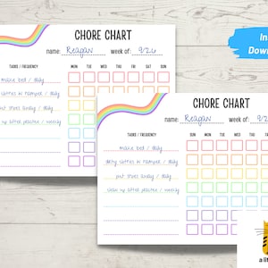 Chore Chart Kids Printable, Behavior Chart, Weekly Reward Chart, Chore Chart Printable