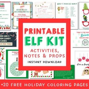 Kit de duende imprimible, kit de duende navideño, más de 90 accesorios de duende, paquete de kit de actividades de duende de 60 páginas, carta de llegada de duende, soy yo, hola, soy tu duende