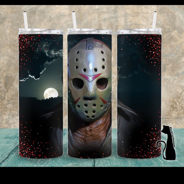 Jason Voorhees Friday the 13th 20 oz Skinny Tumbler Sublimation Design Template Digital Download Print Transfer Tumbler Halloween Wrap PNG