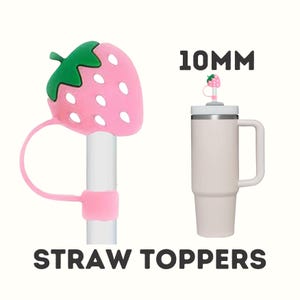 Strawberry Straw Topper, 10mm Straw Topper, Stanley Straw Topper, Straw Cover, Straw Charm, Straw Cap, Stanley Cup, Pink Strawberry
