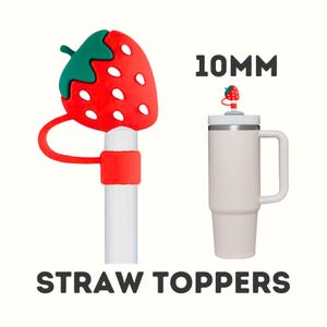 Strawberry Straw Topper, 10mm Straw Topper, Stanley Straw Topper, Straw Cover, Straw Charm, Straw Cap, Stanley Cup, Red Strawberry