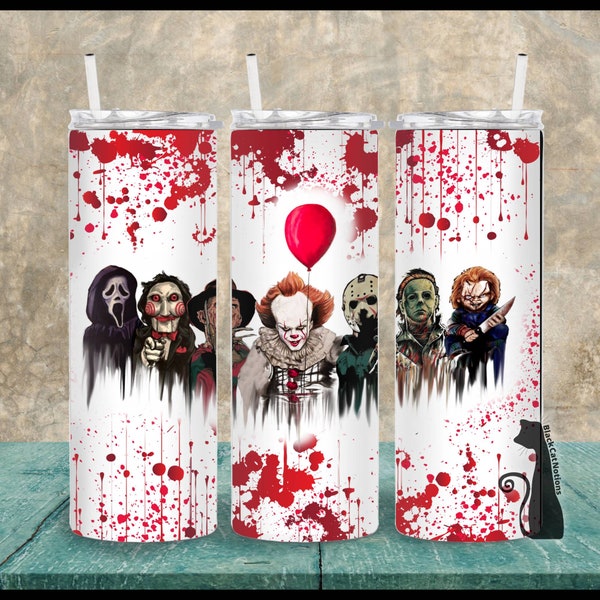 Horror 20 oz Skinny Tumbler Sublimation Design Horror Fan Gift Idea Halloween Scary Movie Fan Gift Tumbler Wrap Digital Download