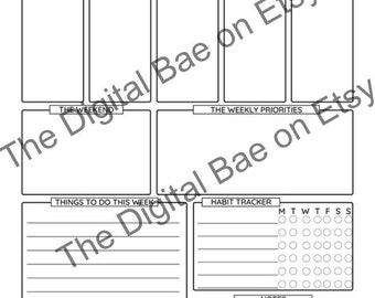 Weekly Planner Page - Including Habit Tracker and Notes Section: Digital Printable