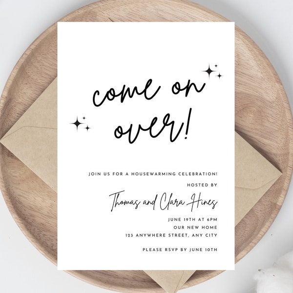 Minimalist Housewarming Party Invitation, Open House Invite, Come on Over, Instant Download