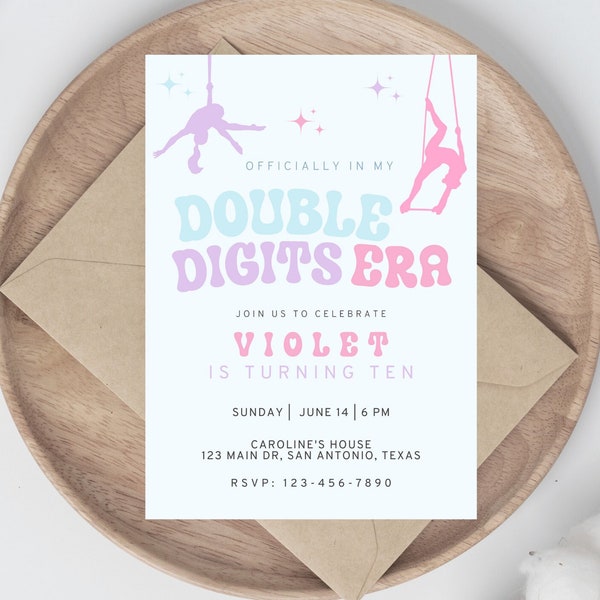 Girl's Double Digit Era Aerial Silks Birthday Party Invitation, Aerial Gymnastics, Yoga Silks, Circus, Instant Download