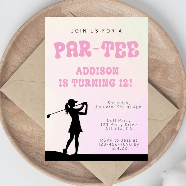 Girl's Golf Birthday Party Invitation, Pink, Golf Theme Party, Instant Download