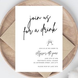 Party Invitation Template, Join us for a drink, Event Celebration, Instant Download